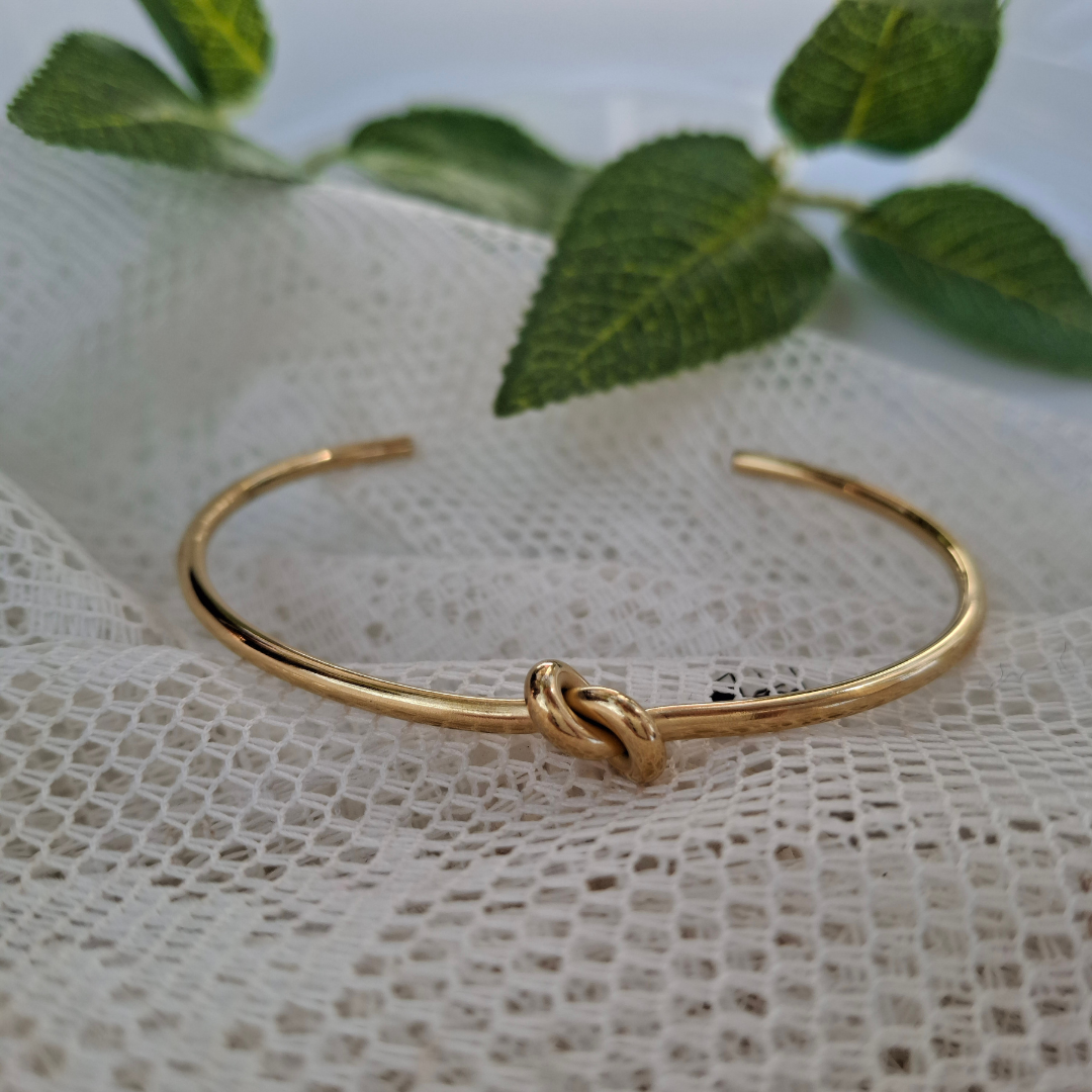 Golden Knot Minimal Cuff Bracelet