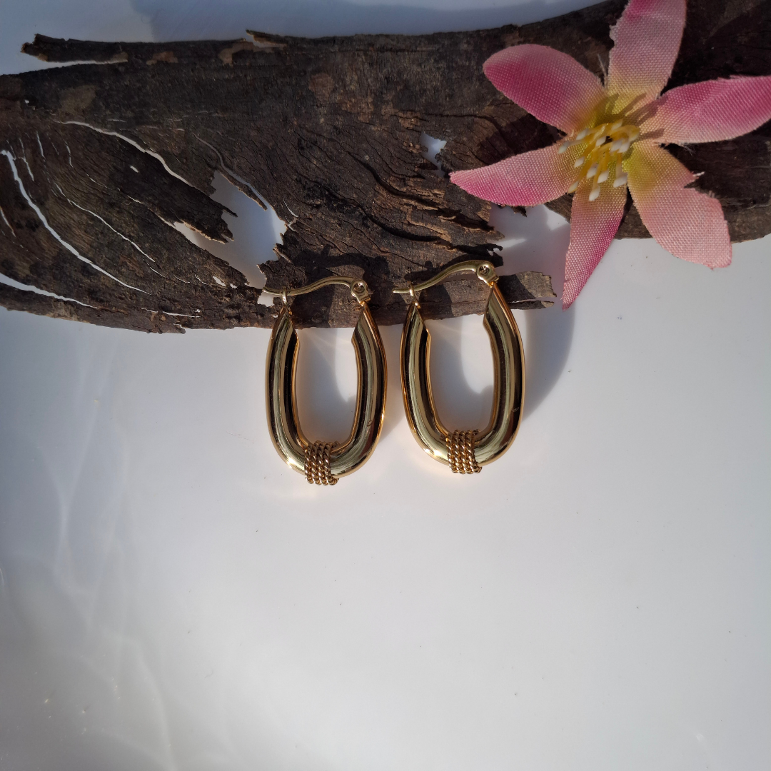 Twisted Oval Gold Hoop Earrings