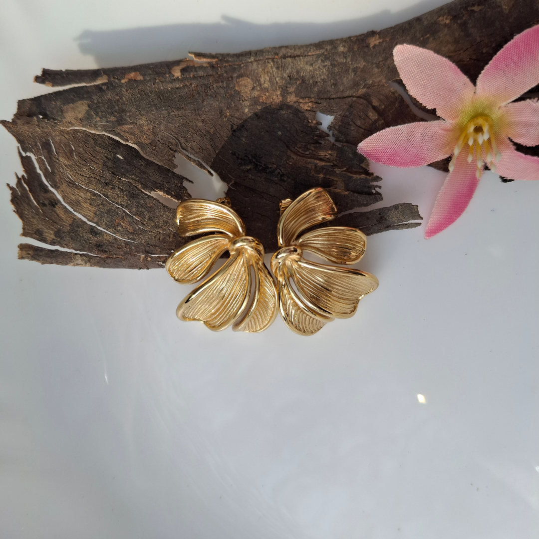 Golden Bow Statement Stud Earrings