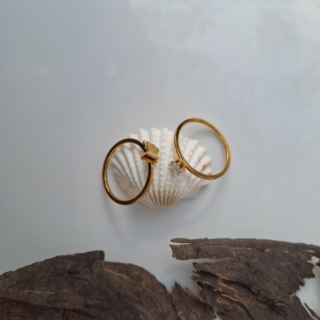 Minimal Solitaire Gold Ring with Crystal Accent