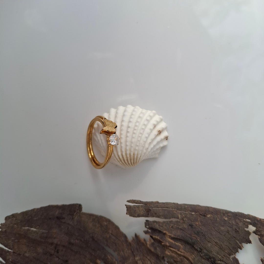 Minimal Solitaire Gold Ring with Crystal Accent