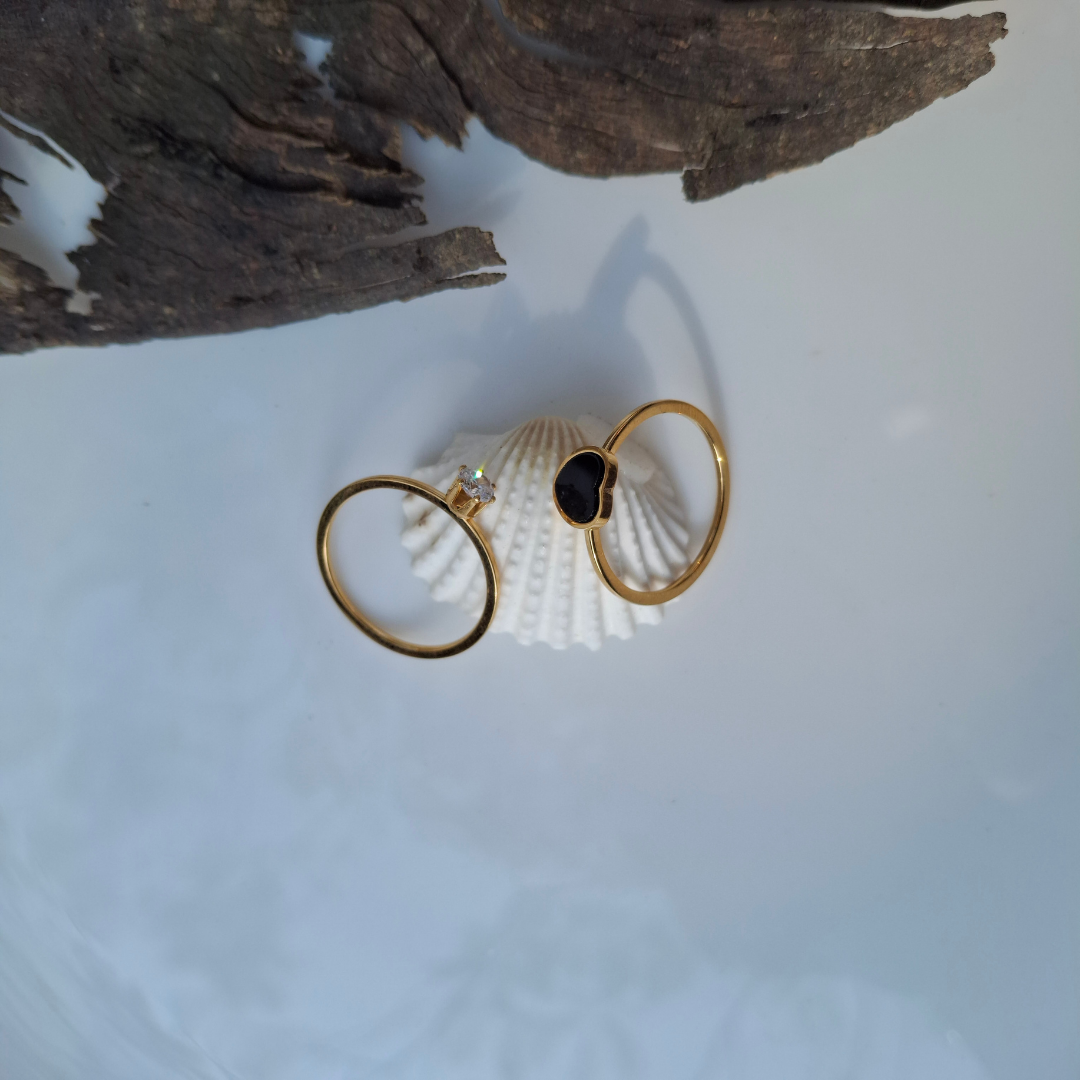 Minimal Black & Crystal Duo Ring Set