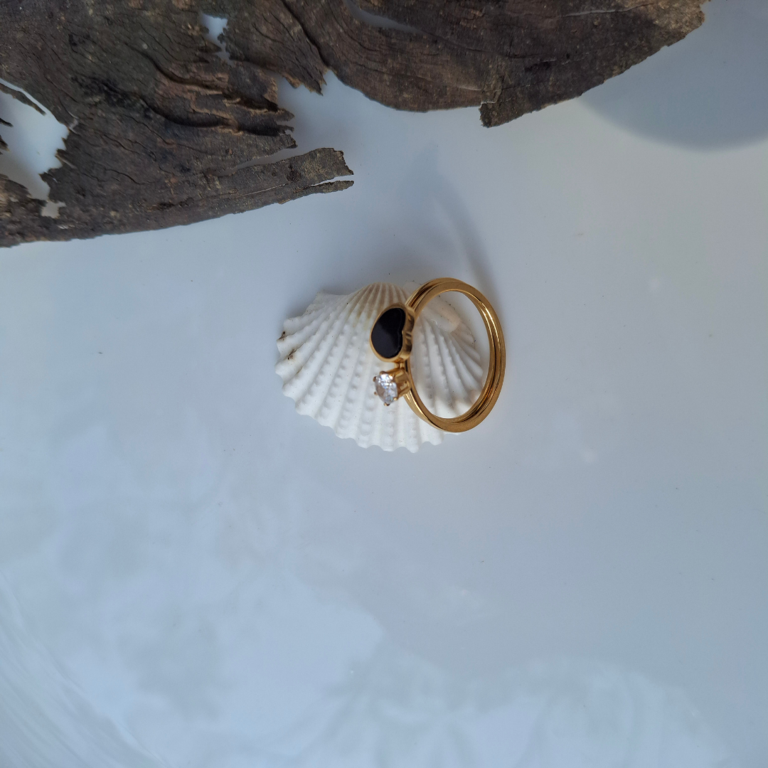 Minimal Black & Crystal Duo Ring Set