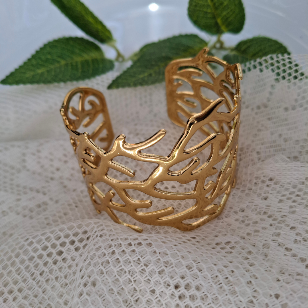Golden Vine Abstract Cuff Bracelet