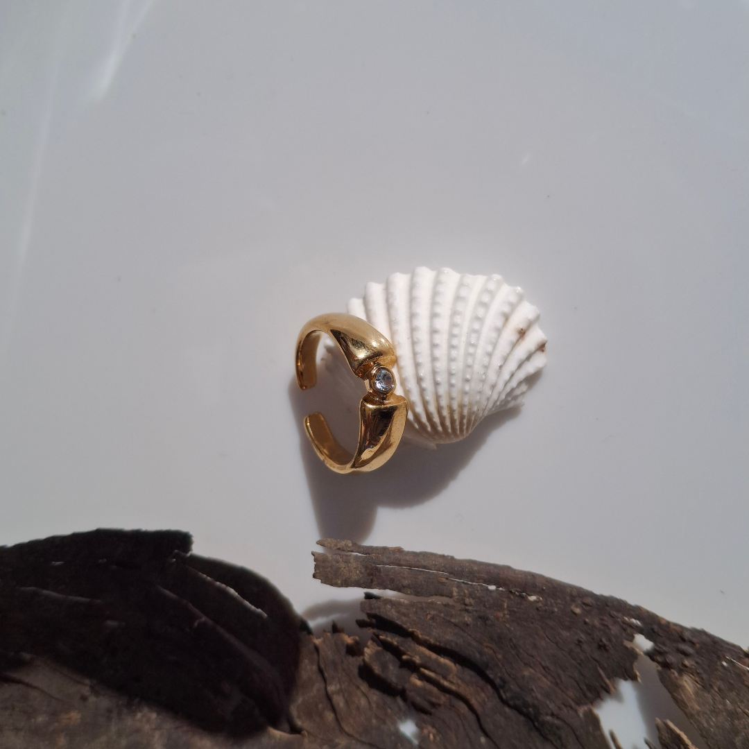 Golden Minimal Stone Adjustable Ring