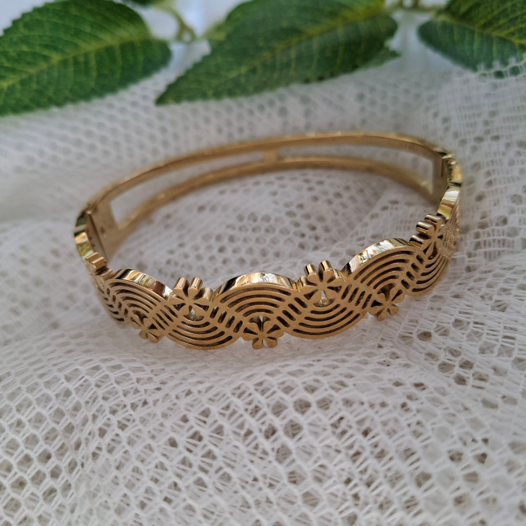 Golden Bloom Wave Cuff Bracelet
