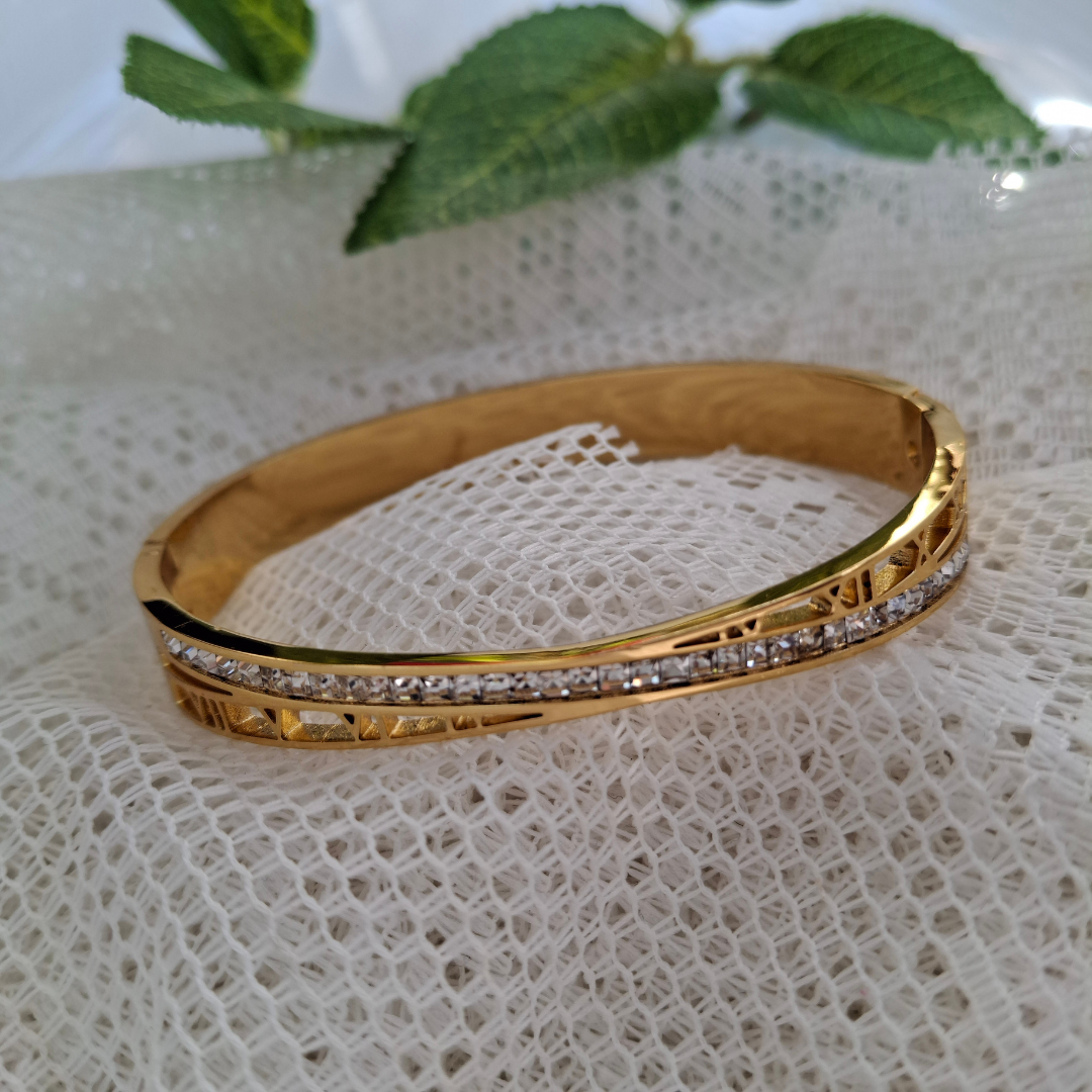 Crystal Edge Gold Cuff Bracelet