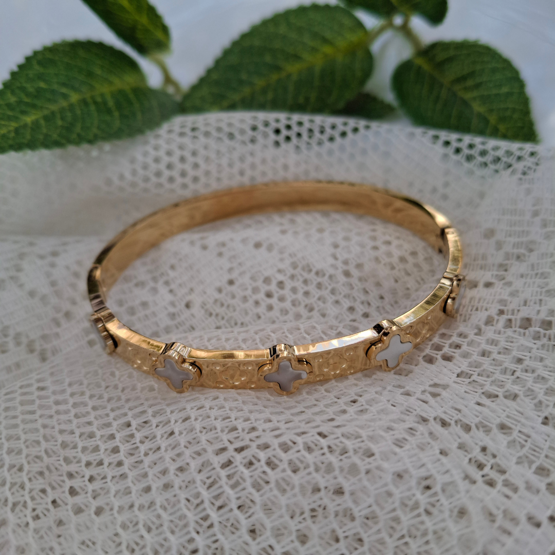 Golden Clover Charm Bangle Bracelet